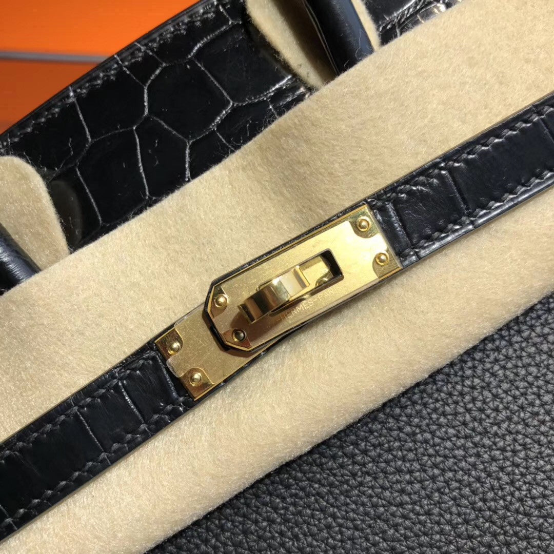 Hermes Birkin 30 Bag Limited Edition Patchwork Black Alligator