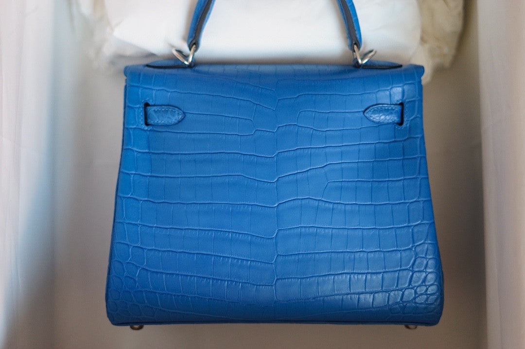Hermes Blue Hydra NILOTICUS CROCODILE KELLY 25 WITH PALLADIUM  HARDWARE