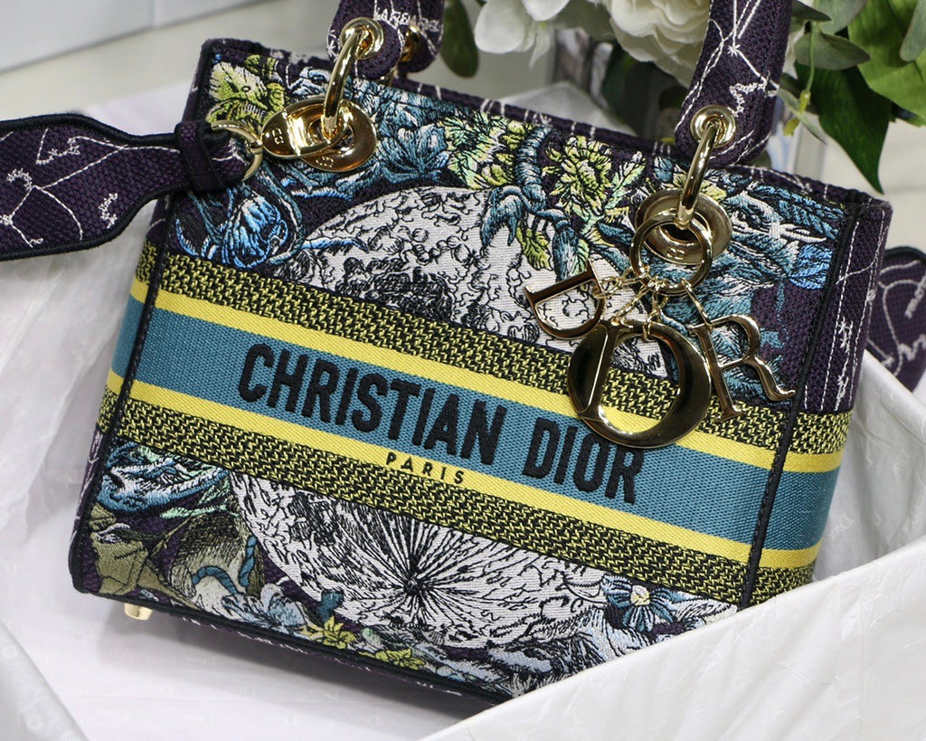 Christian Dior MEDIUM LADY D-LITE BAG Blue Dior Constellation Embroidery
