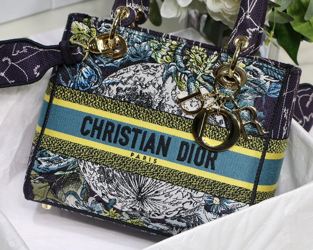 Christian Dior MEDIUM LADY D-LITE BAG Blue Dior Constellation Embroidery