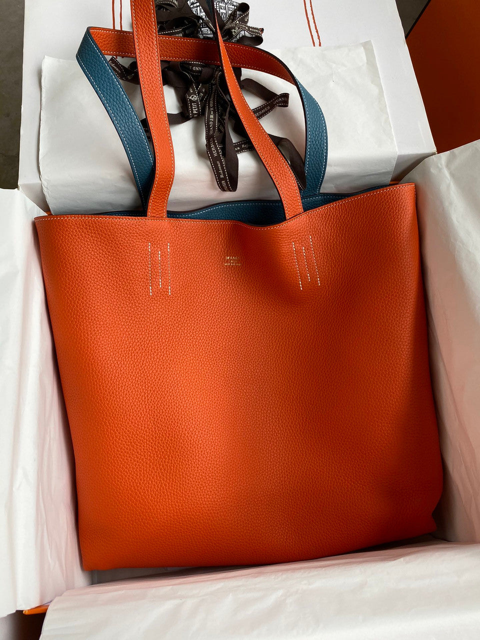 Hermes Double Sens Tote 30 Orange & Blue Jean