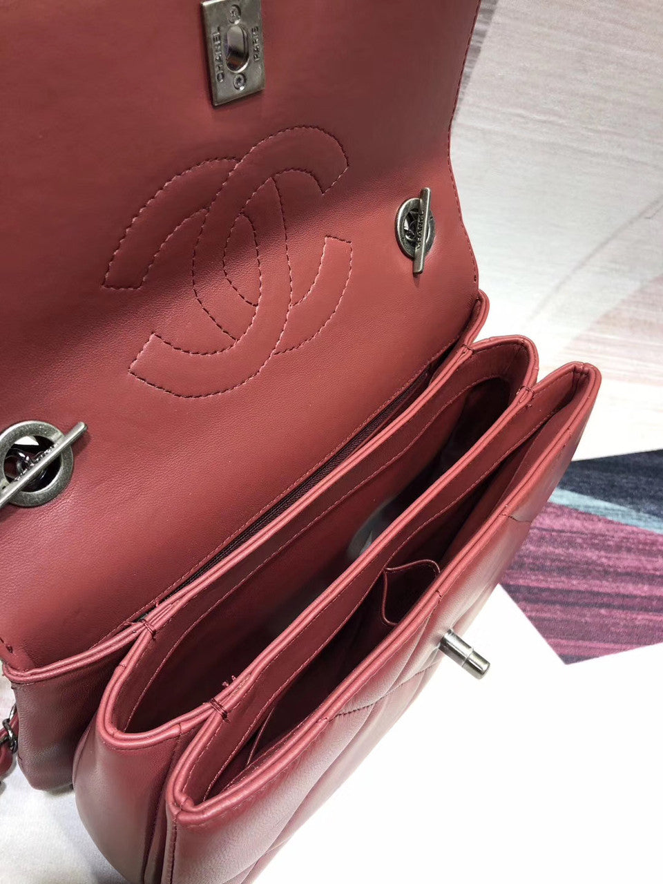 Chanel Small Flap Bag With Top Handle A92236 Dark Pink