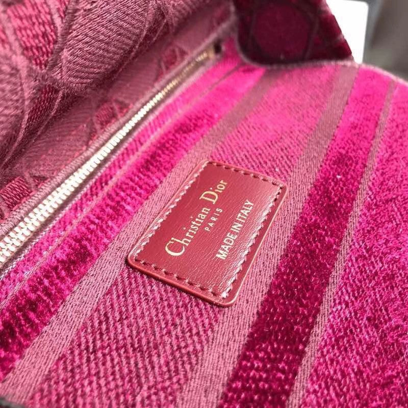 Christian Dior MEDIUM LADY D-LITE BAG Burgundy  Cannage Embroidered Velvet