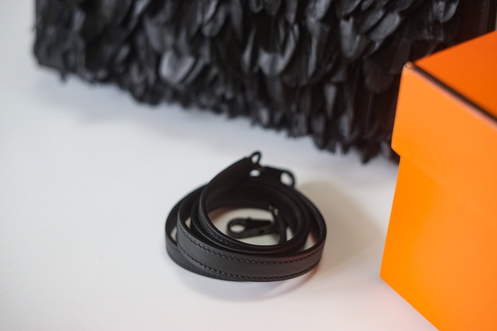 Hermes  FEATHER KELLY 32 Black feather & Swift  with Palladium Hardware