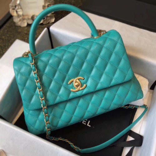 Chanel Small Coco Handle Bag in Calfskin Handle Green