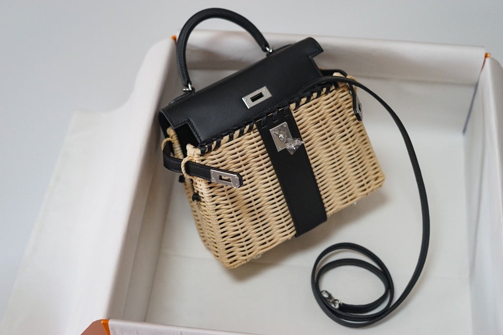 HERMES KELLY 20 MINI PICNIC BLACK SWIFT PALLADIUM HARDWARE