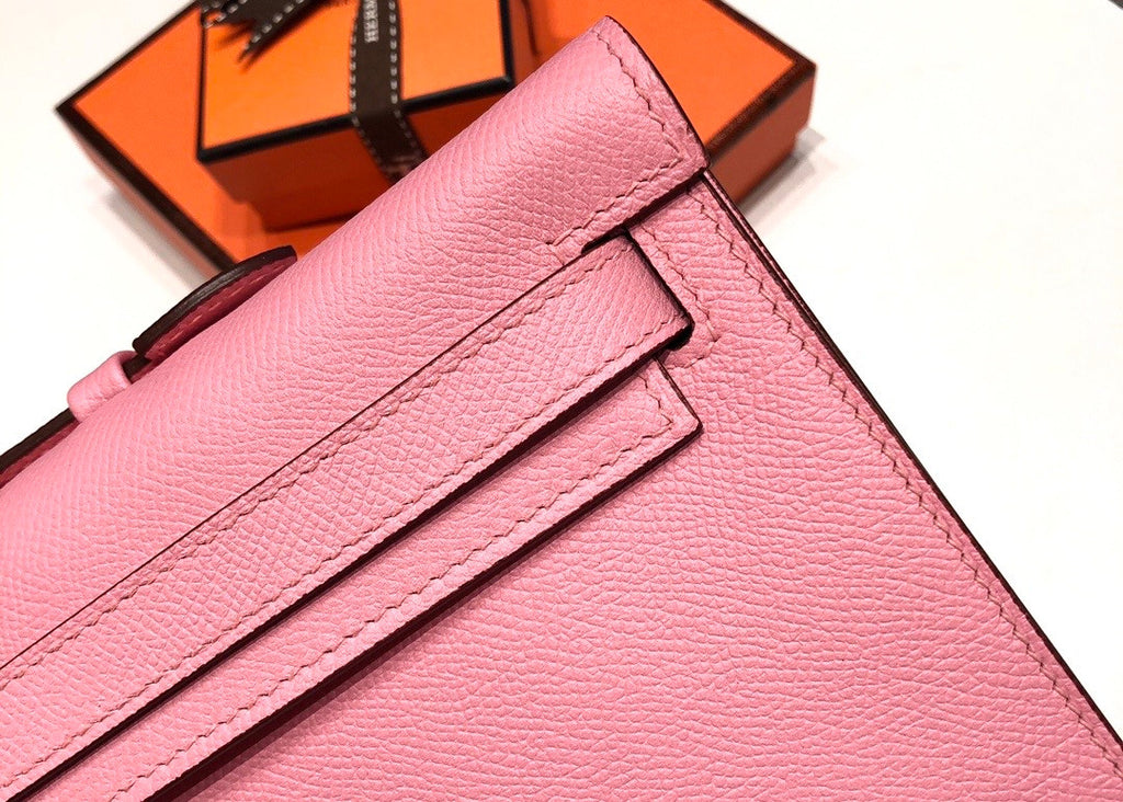 HERMES KELLY CUT CLUTCH BAG SAKURA PINK EPSOM GOLD HARDWARE