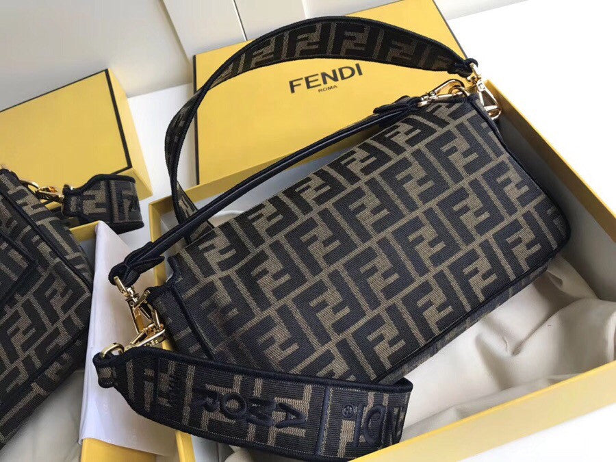 FENDI BAGUETTE LARGE Brown fabric bag