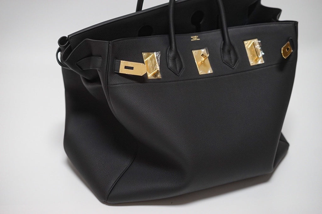 Hermes Black Clemence Leather Gold Hardware Birkin 50 Bag