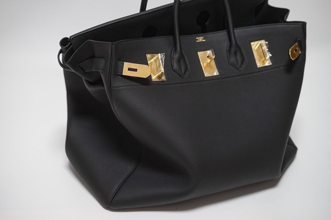 Hermes Black Clemence Leather Gold Hardware Birkin 50 Bag
