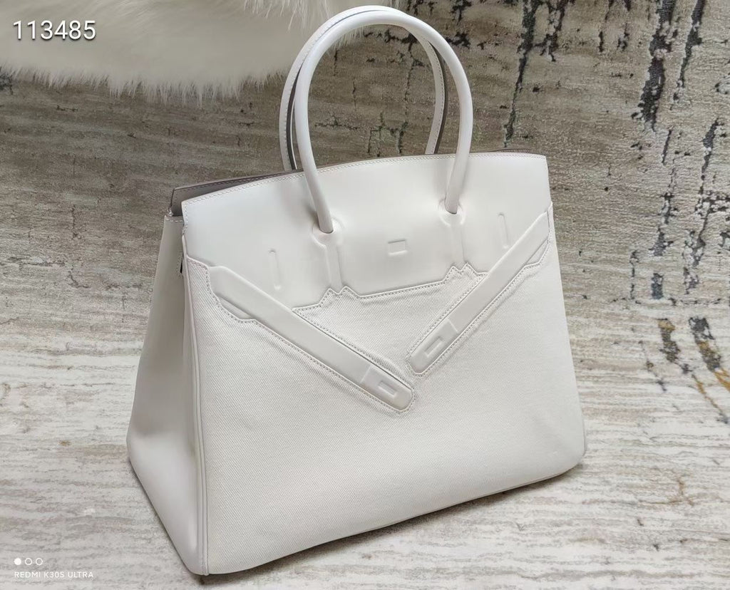 Hermes Shadow Birkin 35 White Swift Palladium Hardware