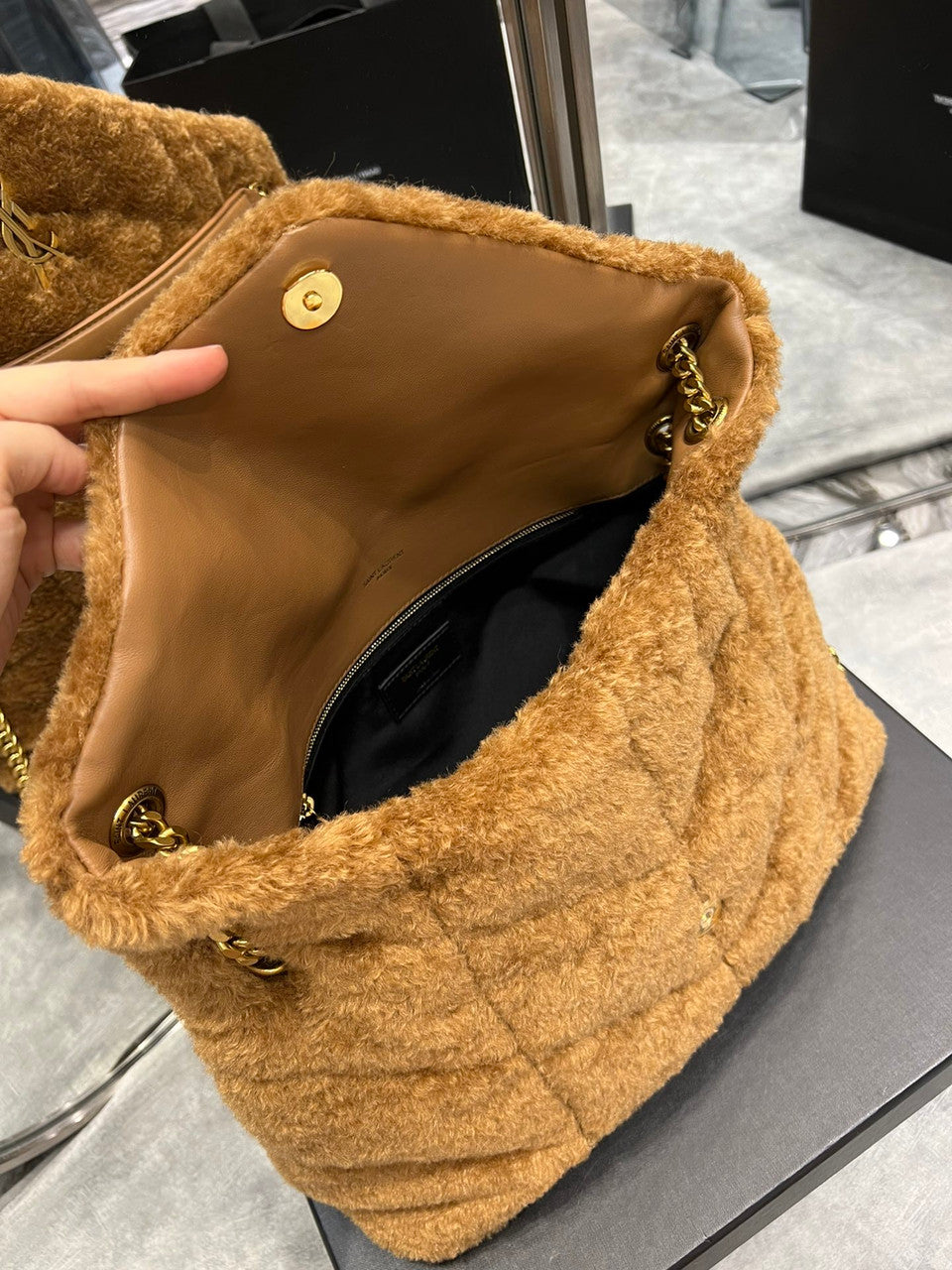 Saint Laurent PUFFER MEDIUM BAG IN MERINO SHEARLING AND LAMBSKI