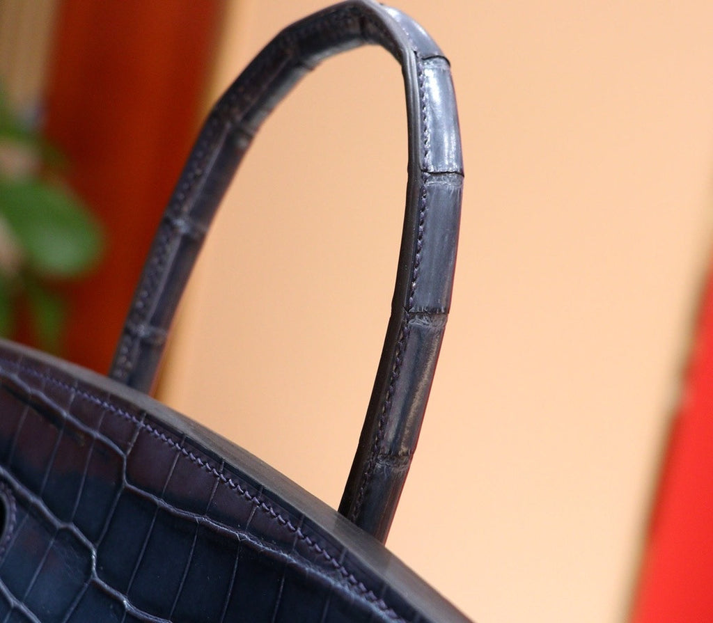 Hermes Bleu Thalassa Birkin 35 in Shiny Porosus Crocodile with Palladium hardware