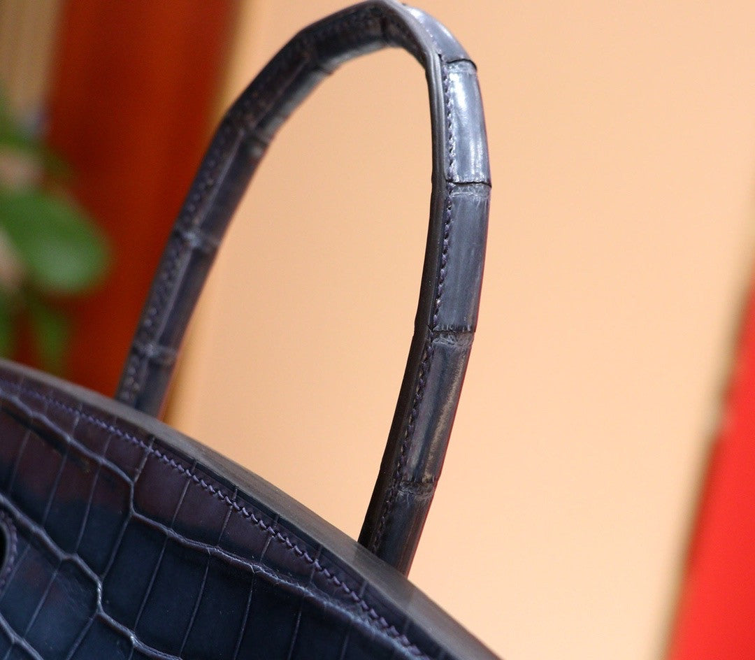 Hermes Bleu Thalassa Birkin 35 in Shiny Porosus Crocodile with Palladium hardware