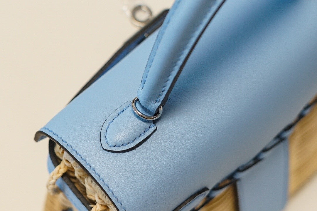 HERMES KELLY 20 MINI PICNIC BLUE SWIFT PALLADIUM HARDWARE