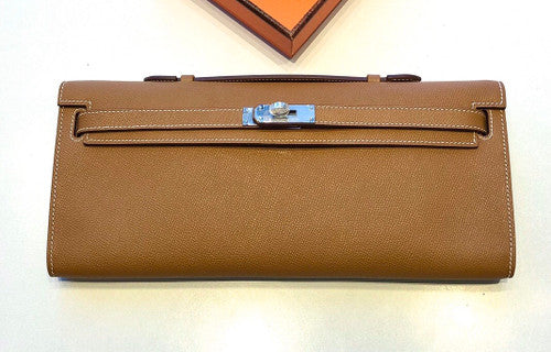 HERMES KELLY CUT CLUTCH BAG GOLD EPSOM PALLADIUM HARDWARE