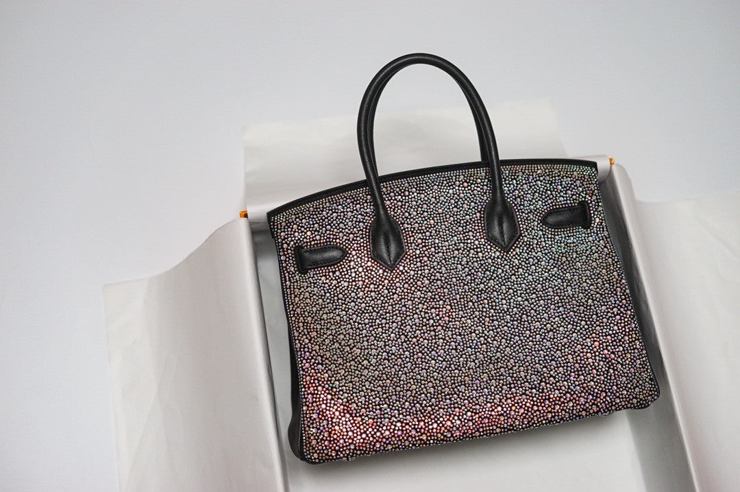 Hermes Black Birkin 30 Swift Leather with Swarovski crystal(Carried by Paris Hilton)