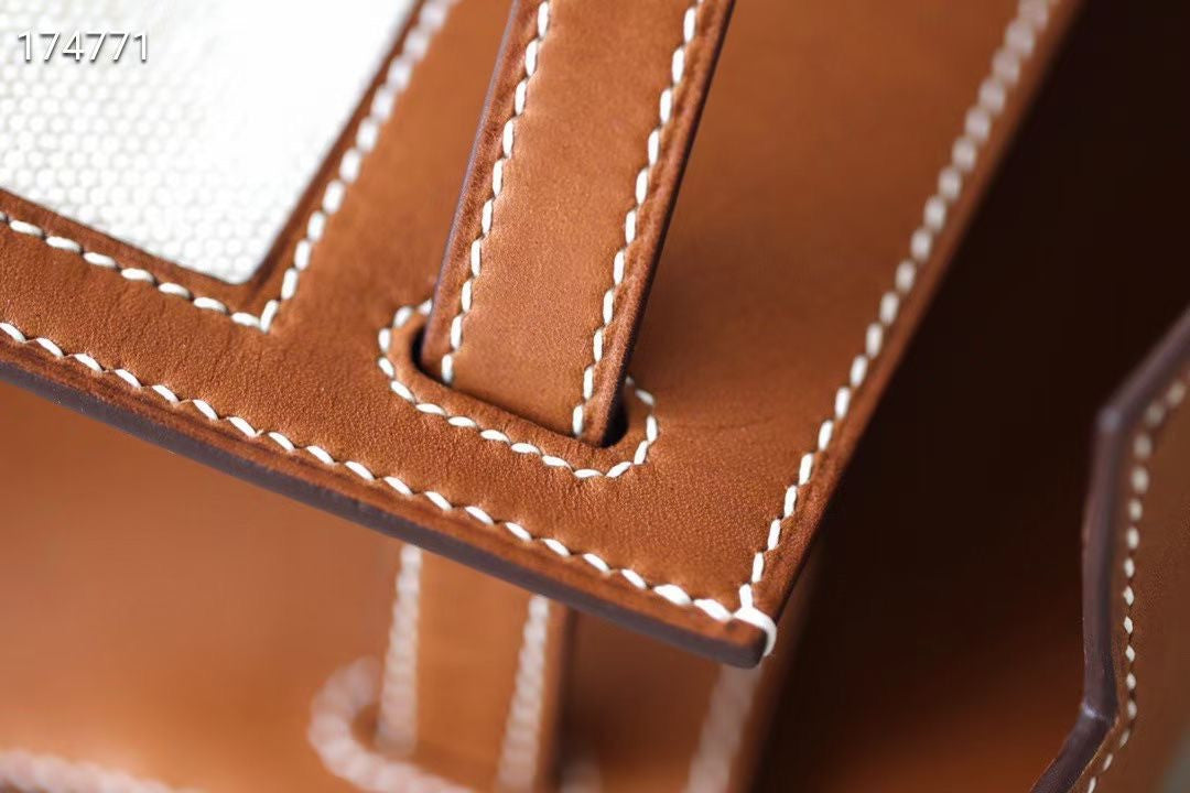 Hermès Limited Edition Mini Kelly Pochette Barenia Natara  leather/ Toile  Palladium hardware
