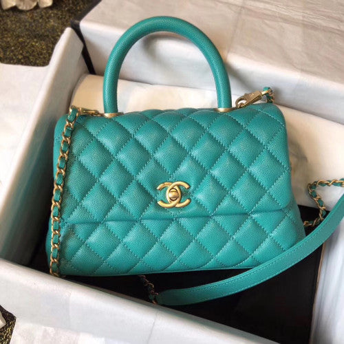 Chanel Mini Coco Handle Bag with Calfskin Handle Green