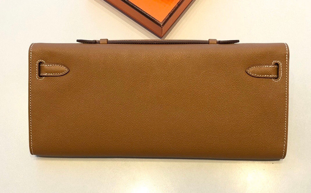 HERMES KELLY CUT CLUTCH BAG GOLD EPSOM PALLADIUM HARDWARE