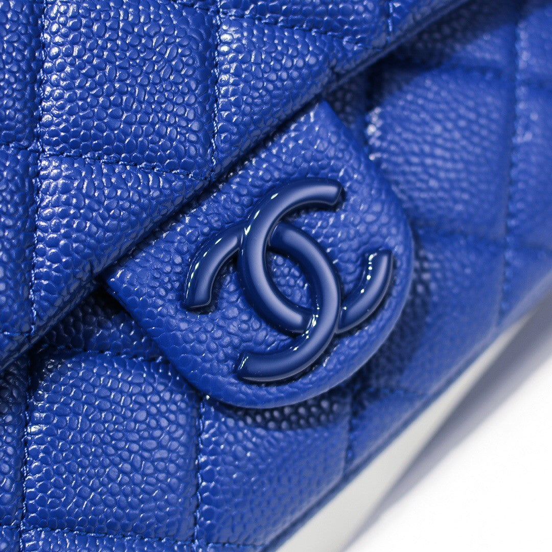 Chanel Flap Bag With Lacquered Metal Dark Blue
