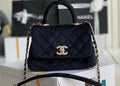 Chanel Mini Velvet Flap Bag with Top Handle and Diamond hardware