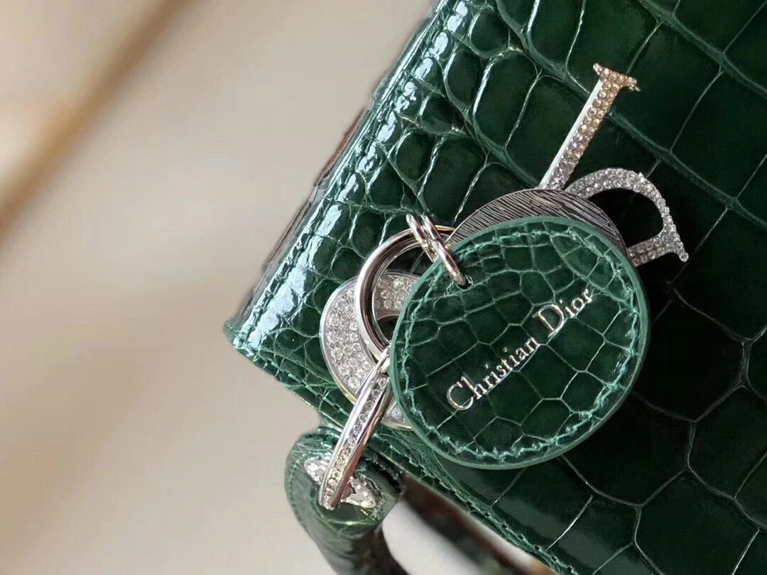 Christian Dior Emeraude  Alligator Mini Lady Dior Tote with gemstone hardware