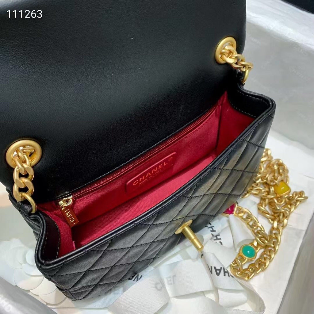 Chanel Flap Bag with  Resin & Gold-Tone Metal Black Small