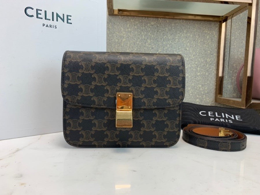 Celine MEDIUM TRIOMPHE BAG IN TRIOMPHE CANVAS AND CALFSKIN