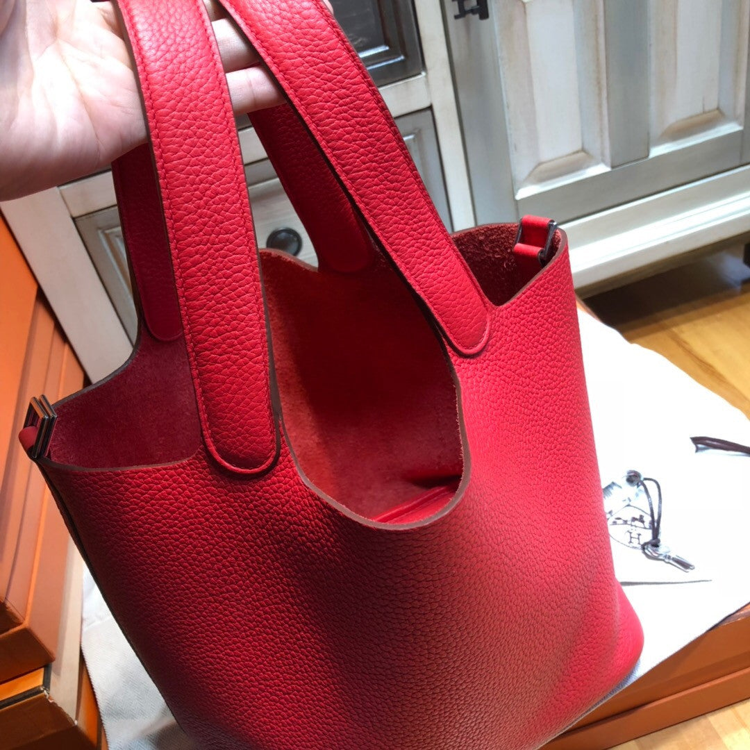 Hermes S5 Rouge Tomate Picotin Lock MM Togo Leather Bag