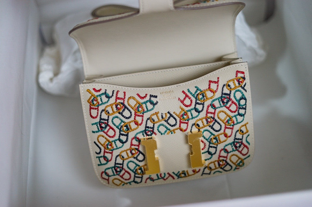 Hermes 2021 Limited Edition Embroidered Constance 18 Epsom Leather Gold Hardware