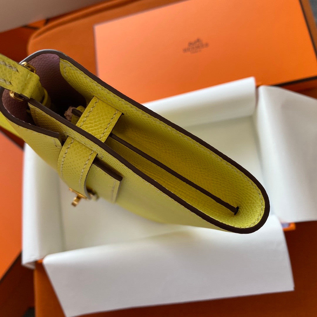 Hermes Kelly Wallet to Go 1Z Jaune Poussin/Mauve Sylvestre EPSOM GHW