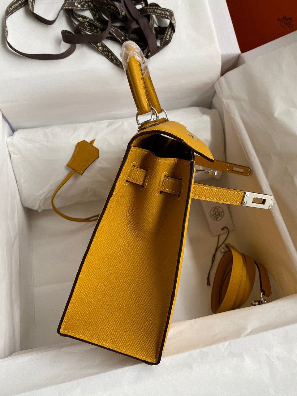 HERMES KELLY 28 SELLIER JAUME AMBRE EPSOM PALLADIUM HARDWARE