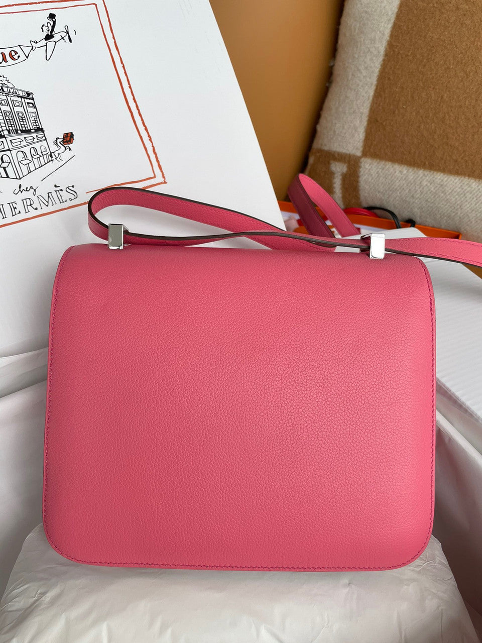 Hermes 8W Rose Azalee  Constance 19cm Evercolour Palladium  Hardware