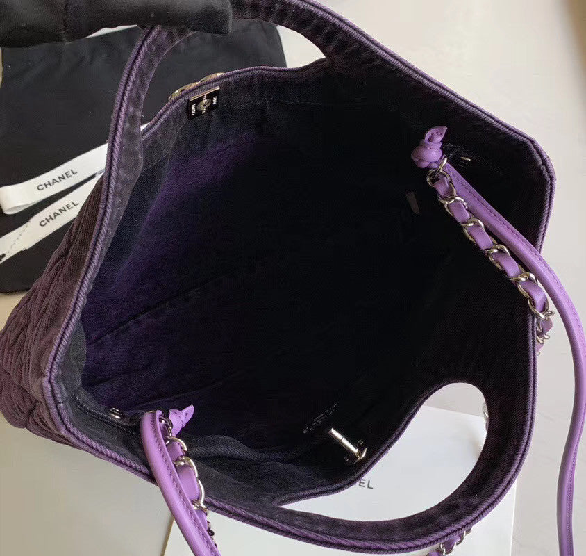 CHANEL 31 Large Denim Shopping Bag Purple