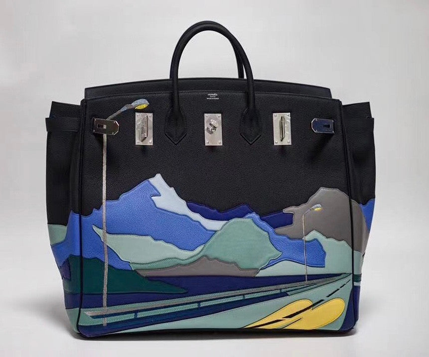 Hermes LIMITED EDITION  ''ENDLESS ROAD - NIGHT'' HAC BIRKIN 50  TOGO, SWIFT & CLÉMENCE LEATHER WITH PALLADIUM HARDWARE