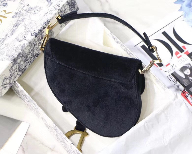 Christian Dior MINI SADDLE VELVET BAG  BLACK