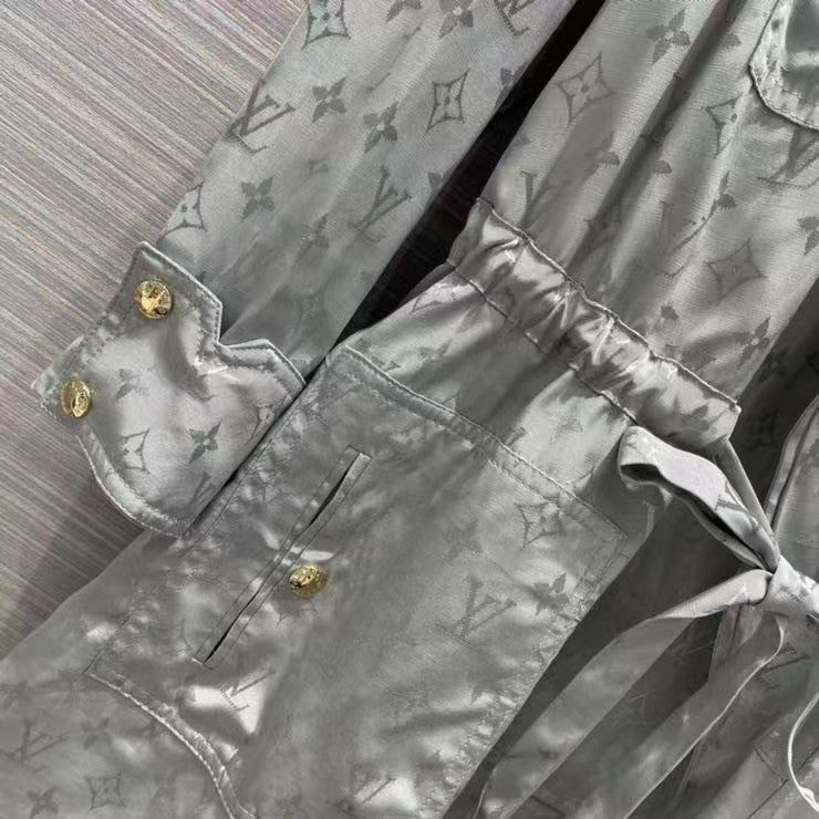 Louis Vuitton 1A91EC  WASHED SILK MONOGRAM LONG-SLEEVED DRESS