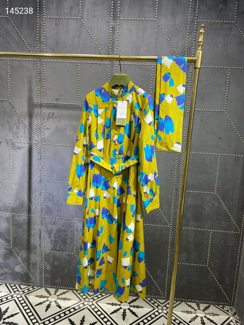 Gucci Tulip print cotton linen dress