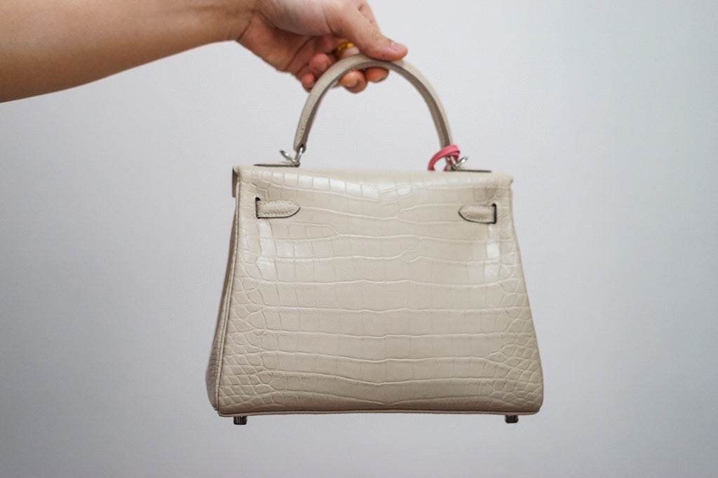 Hermes Craie Alligator KELLY 25 WITH PALLADIUM  HARDWARE