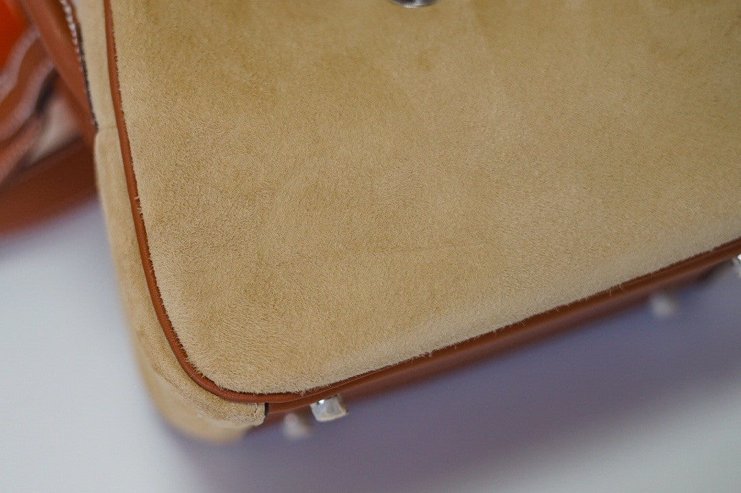 Hermes Mini Lindy 20cm Bag Gold  Veau Doblis Suede Palladium Hardware