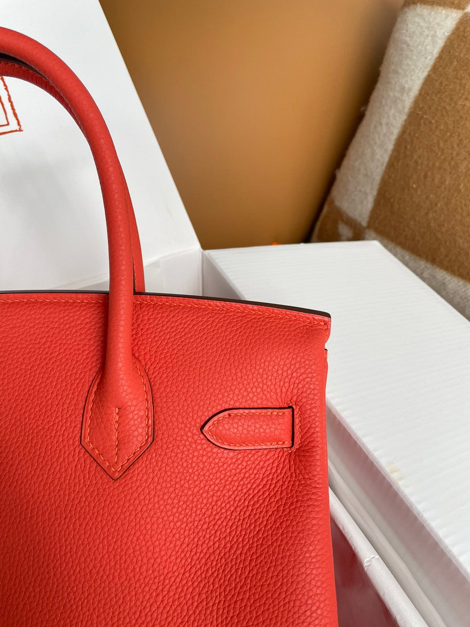 Hermes 9J Feu Birkin Bag 30cm Togo Leather Gold Hardware
