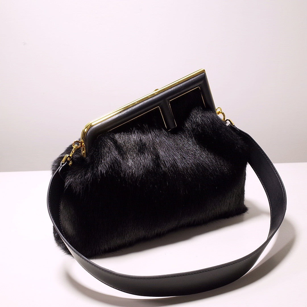 FENDI FIRST MEDIUM Black mink bag