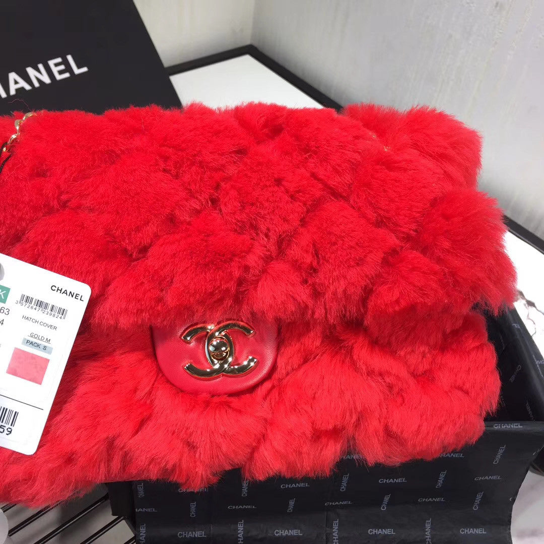 Chanel Shearling Lambskin Flap Bag Red