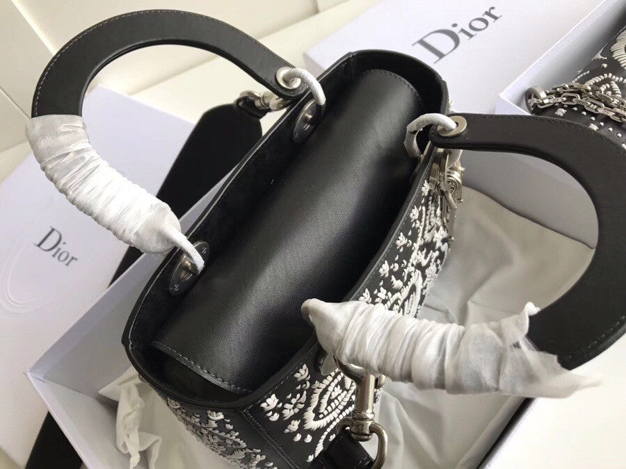 Christian Dior MINI LADY DIOR EMBROIDERED BAG Black