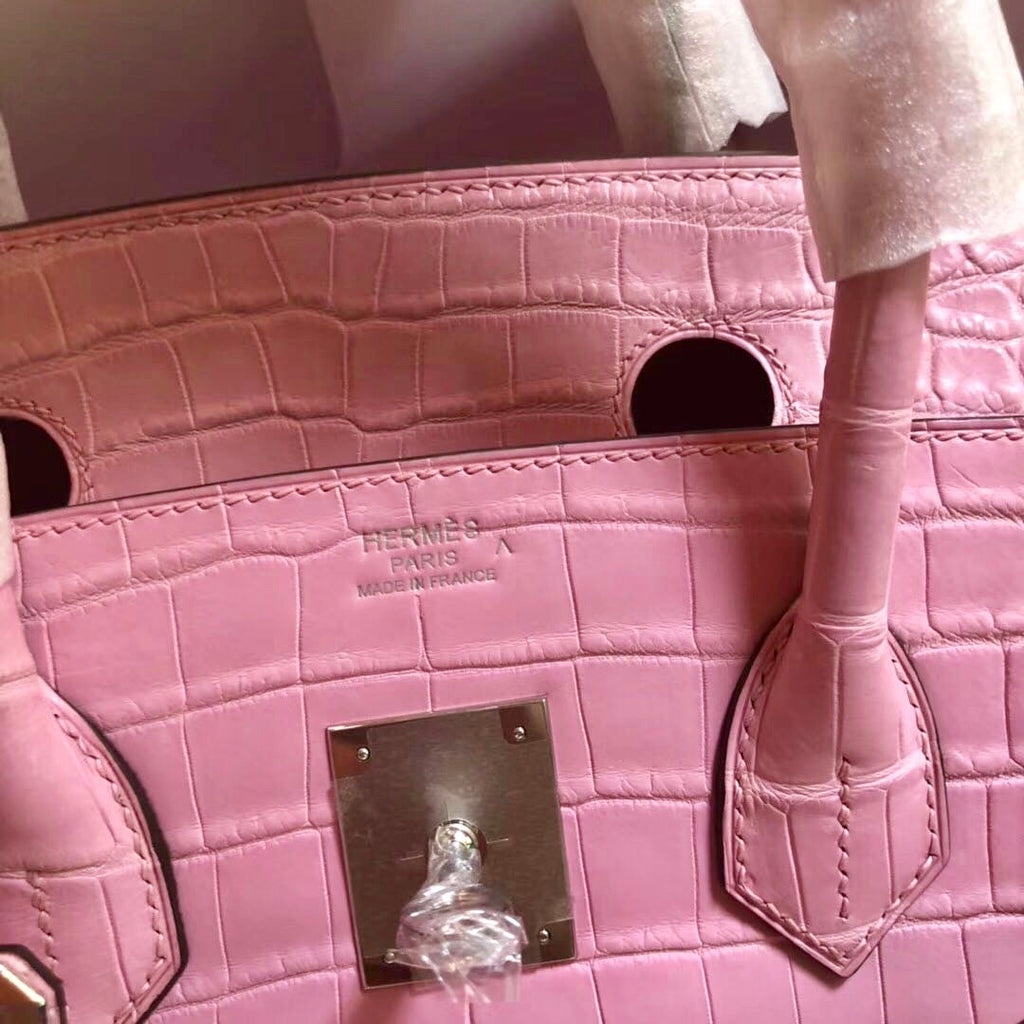 Hermes 1Q Rose Confetti Birkin 30 in Porosus  Crocodile with Palladium hardware