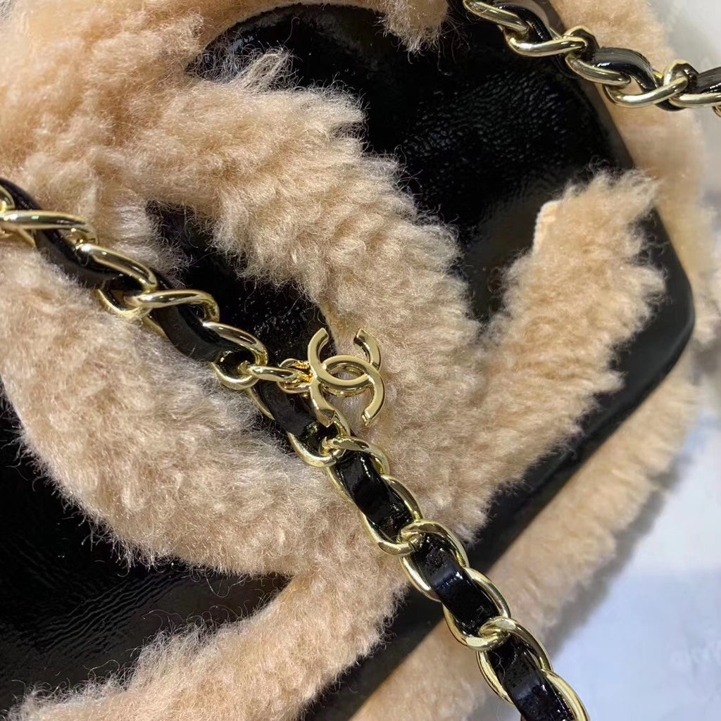 Chanel Shiny Crumpled Flap Bag Balck & Beige