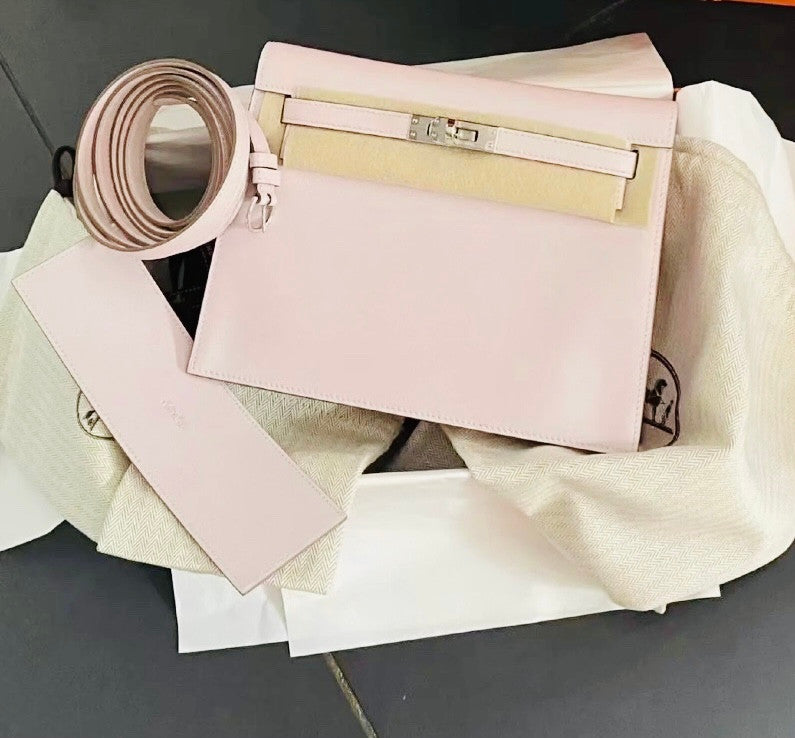 Hermes 09 MauvePale Kelly Danse Bag Evercolour Leather Palladium Hardware