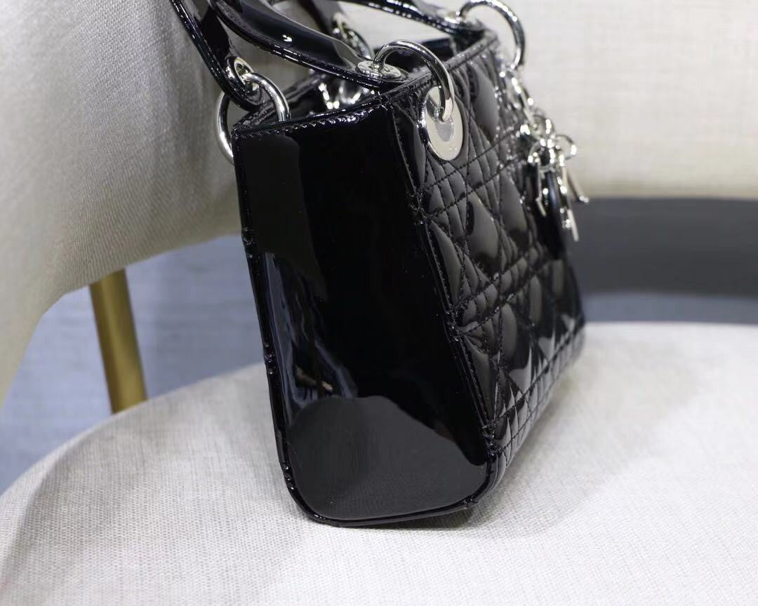 Christian Dior MINI LADY DIOR BAG Black Patent Cannage Calfskin