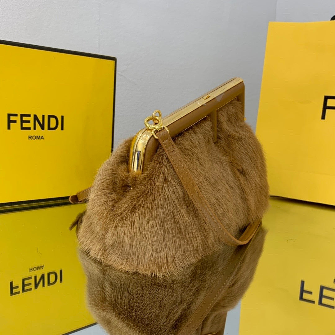 FENDI FIRST SMALL Brown mink bag